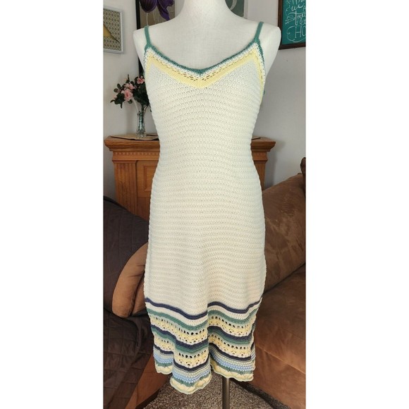 Universal Thread Women's XS Cream Striped Sweater Tank Knit Cotton Dress - Picture 3 of 7